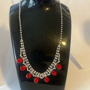 Boutique Red Rhinestone Formal Necklace New Prom Wedding